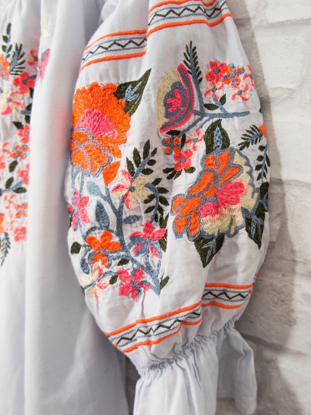 Free People Fleur Du Jour Embroidered Peasant Mini Dress Boho Floral Tunic L - Picture 6 of 16